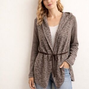 NWOT Free People Hooded
Draped Waist Tie Cardigan Striped Sleeves Size XS